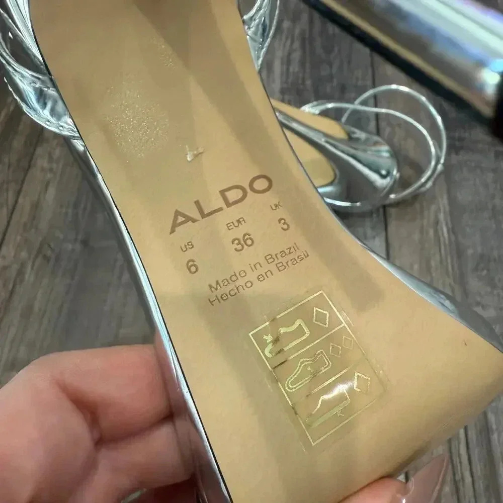 New ALDO Katelina Silver Metallic Strappy Heeled Sandal Heels Size 6 Party - Picture 6 of 6